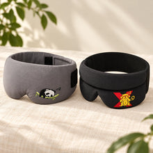 Load image into Gallery viewer, Sleep Monkey two-mask bundle with a grey bamboo-fabric Sleepy Panda mask and black elastic-band Sleep Monkey X, styled on linen